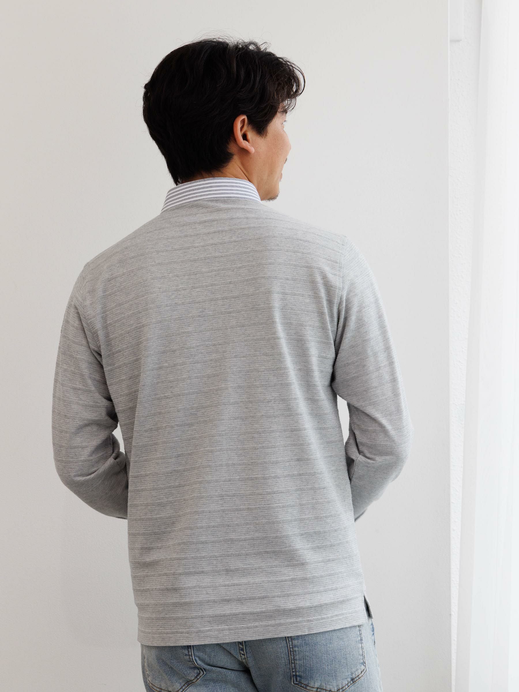 NOCOMMENT ホワイト 長袖ポロネックシャツ シャツ衿長袖ポロシャツ | INSPIRE ONLINE SHOP