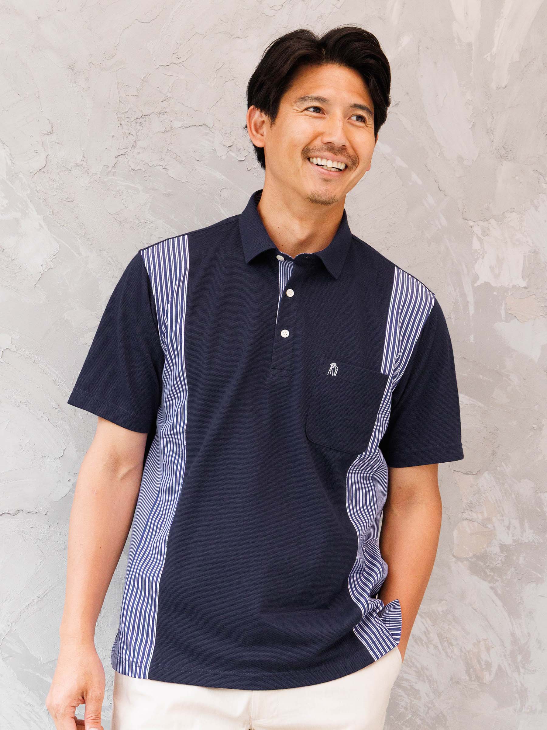 ストライプ布帛切替半袖ポロシャツ | INSPIRE ONLINE SHOP
