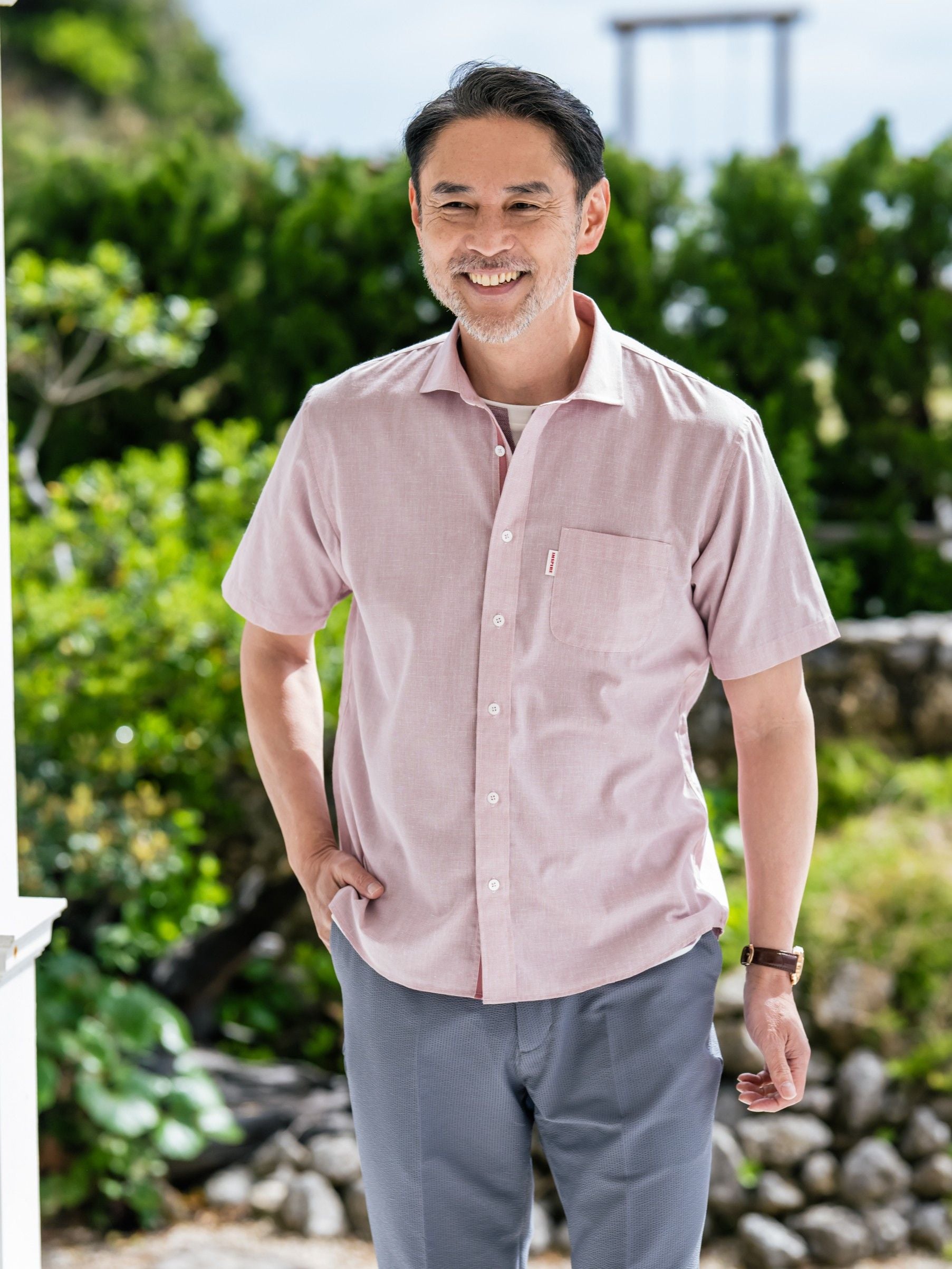 麻混マイクロ千鳥 W半袖シャツ | INSPIRE ONLINE SHOP