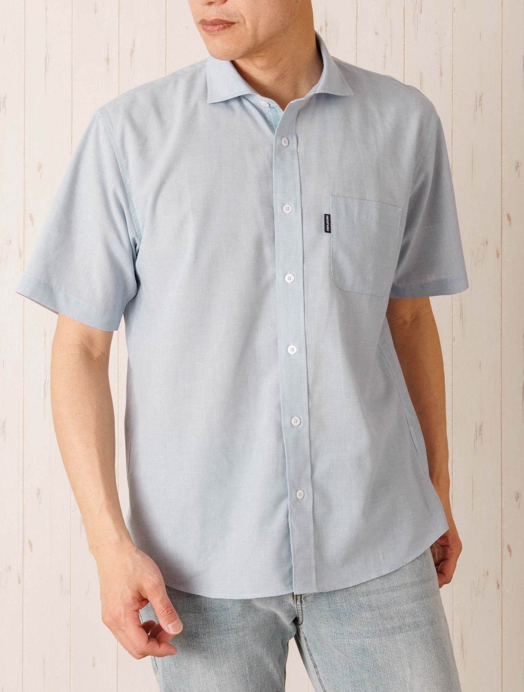 麻混マイクロ千鳥 W半袖シャツ | INSPIRE ONLINE SHOP