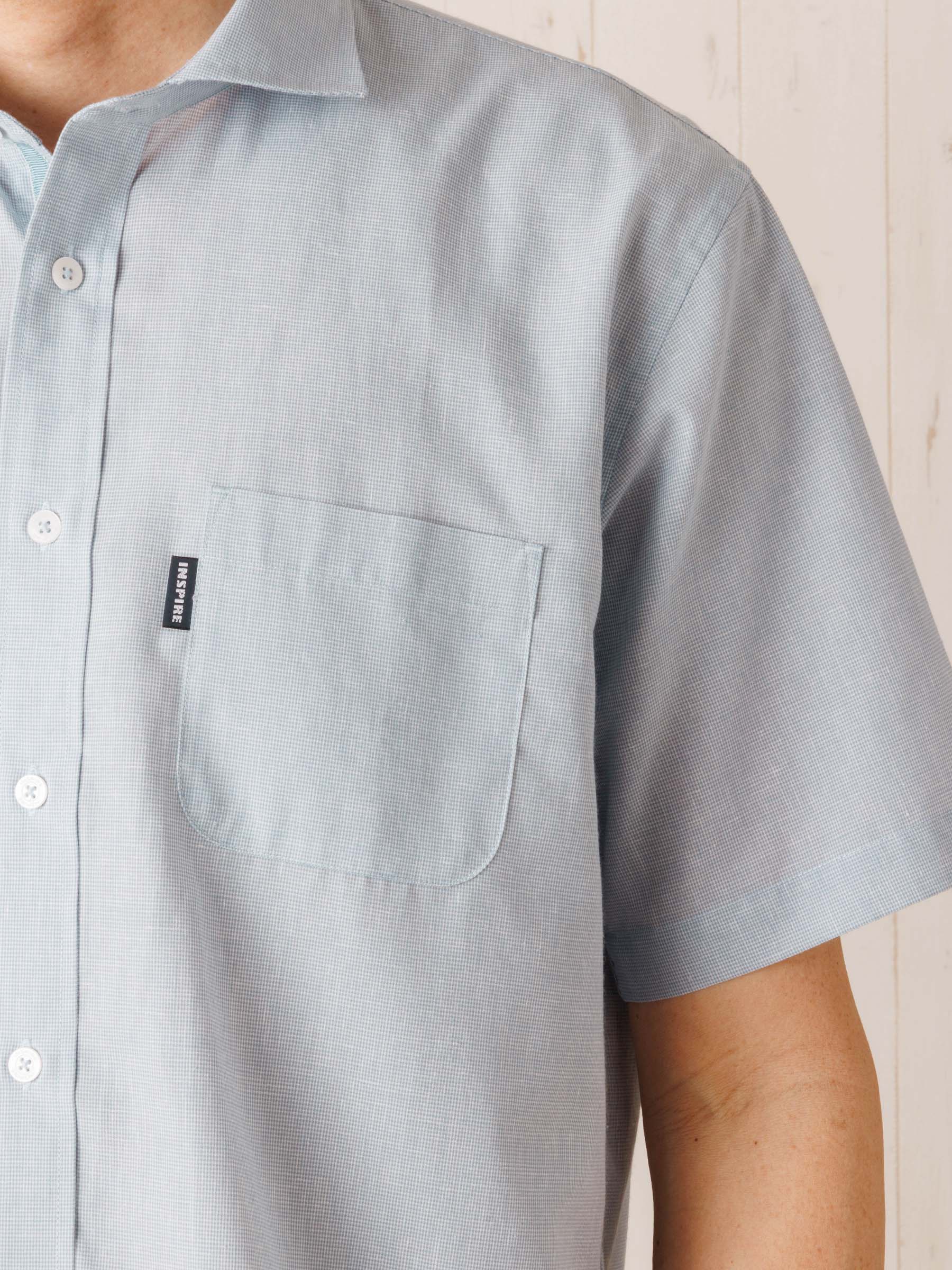 麻混マイクロ千鳥 W半袖シャツ | INSPIRE ONLINE SHOP