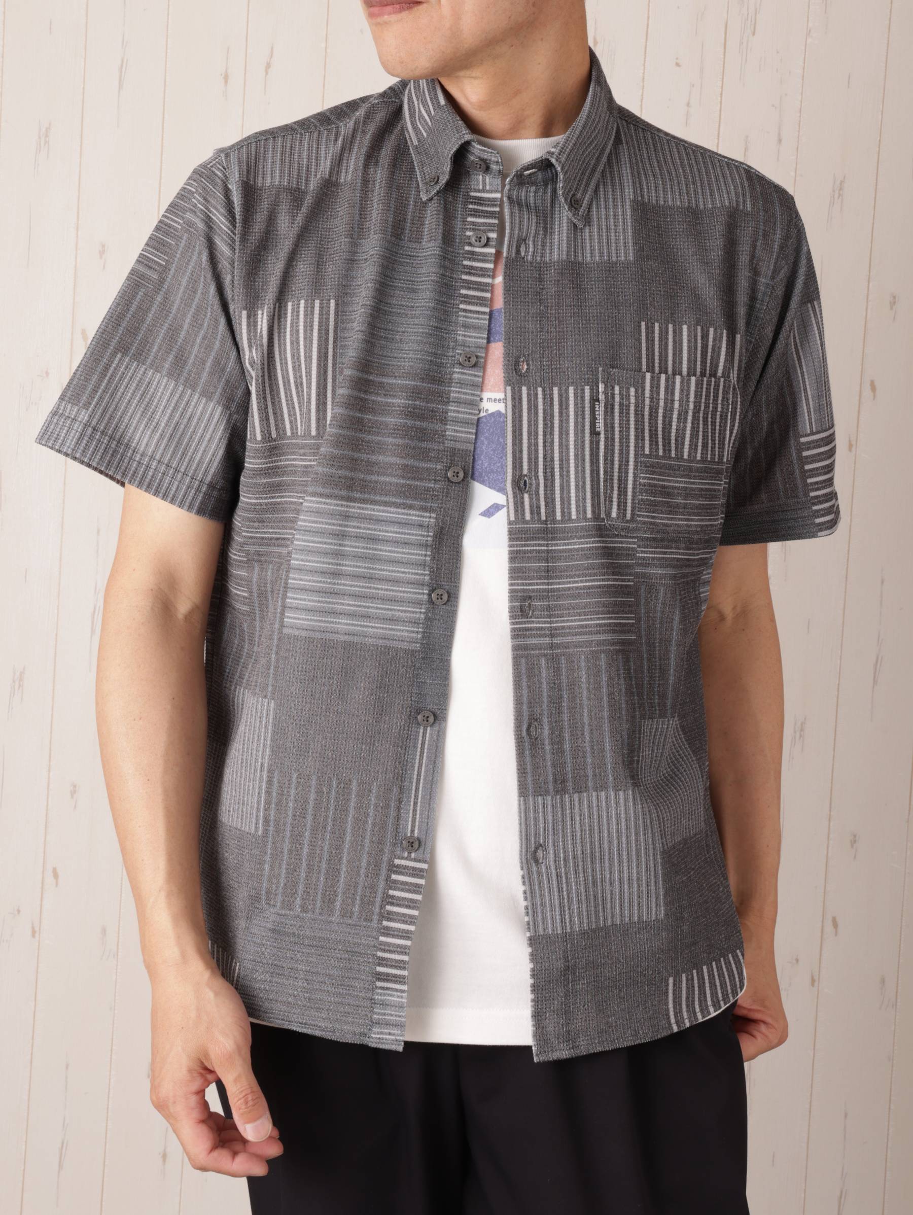 T/C鹿の子パッチワークPRT BDシャツ | INSPIRE ONLINE SHOP