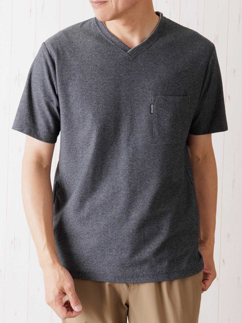 カットサテンレイヤードVネックTシャツ