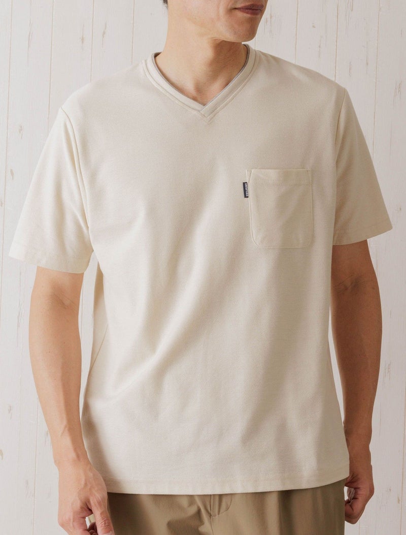 カットサテンレイヤードVネックTシャツ
