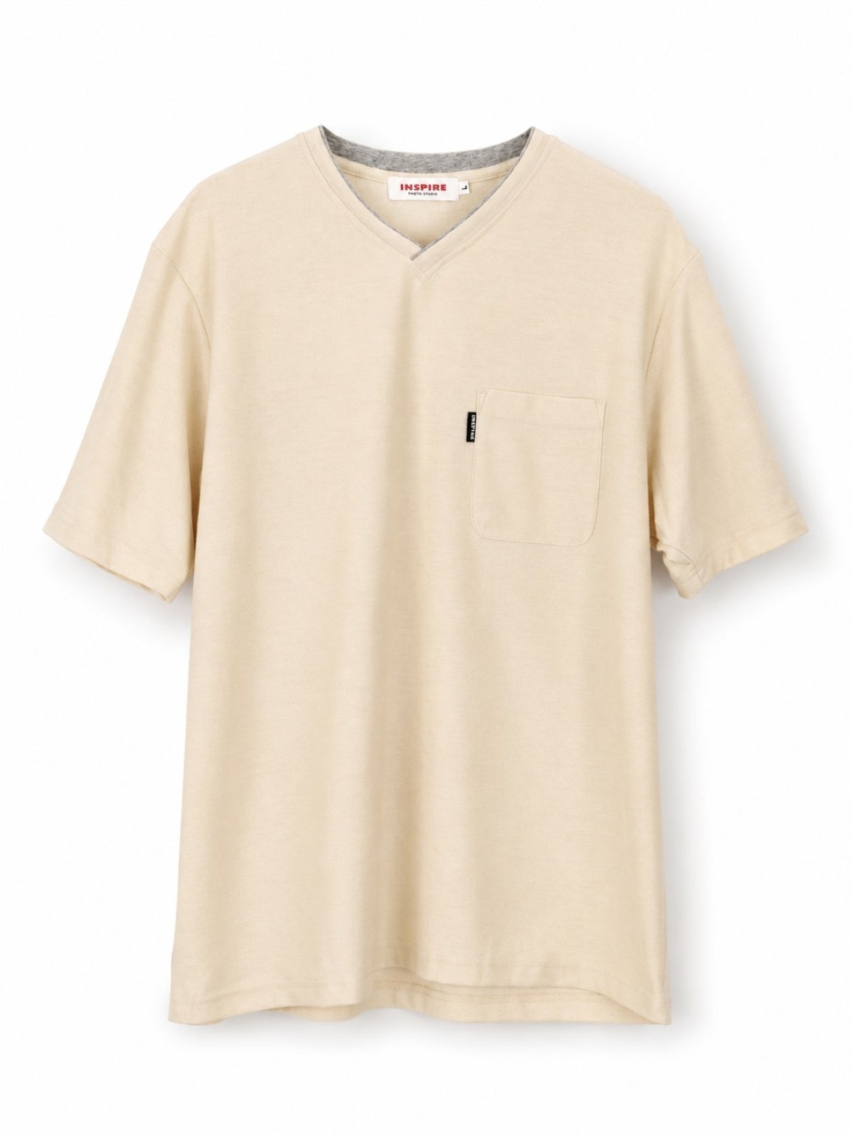 カットサテンレイヤードVネックTシャツ