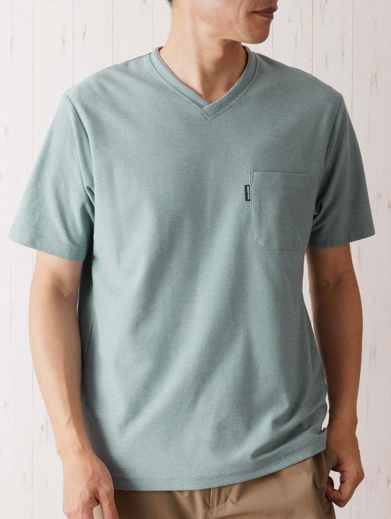 カットサテンレイヤードVネックTシャツ