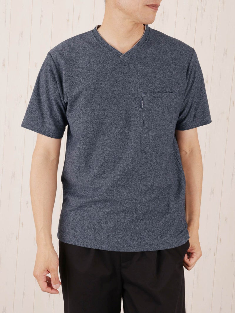 カットサテンレイヤードVネックTシャツ