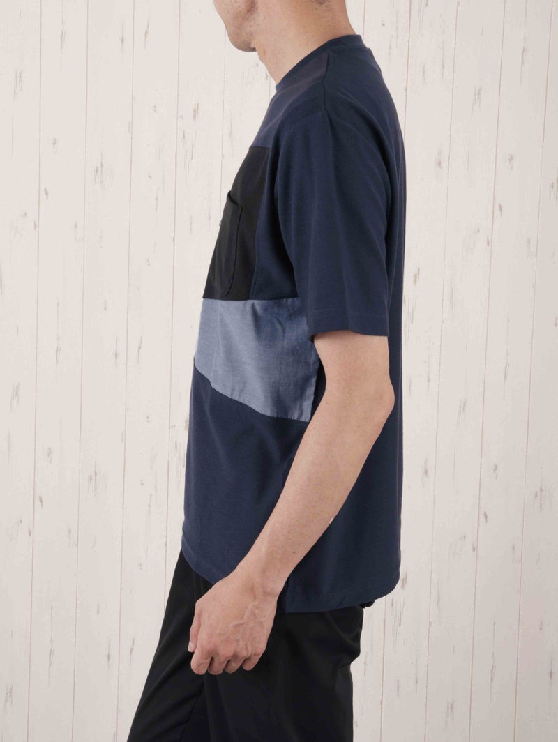 カットサテン布帛切替クルーネックTシャツ