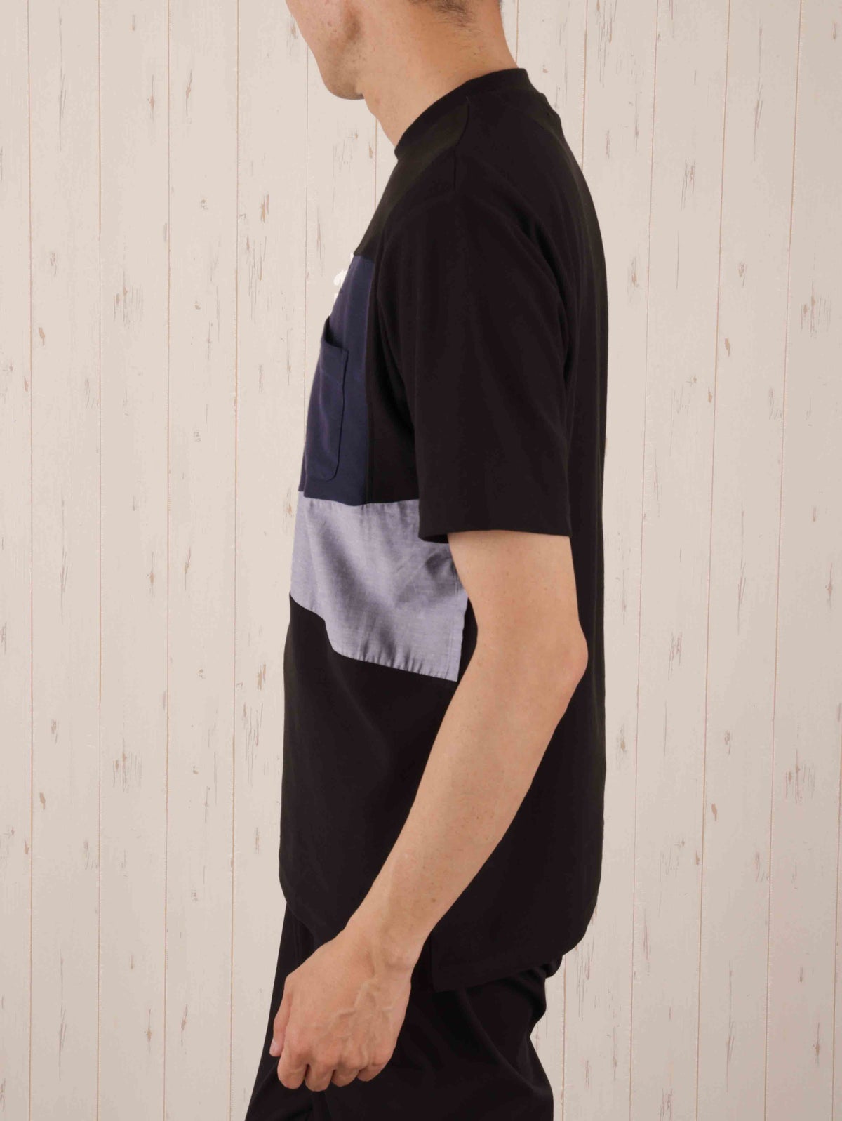 カットサテン布帛切替クルーネックTシャツ
