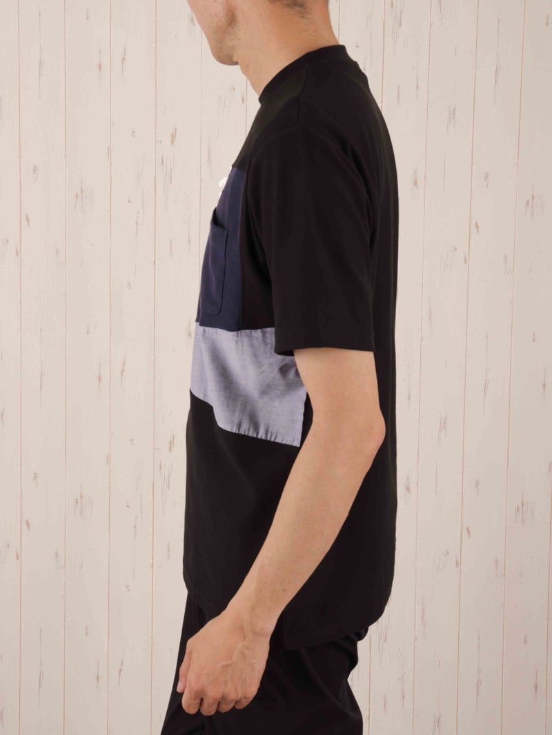 カットサテン布帛切替クルーネックTシャツ