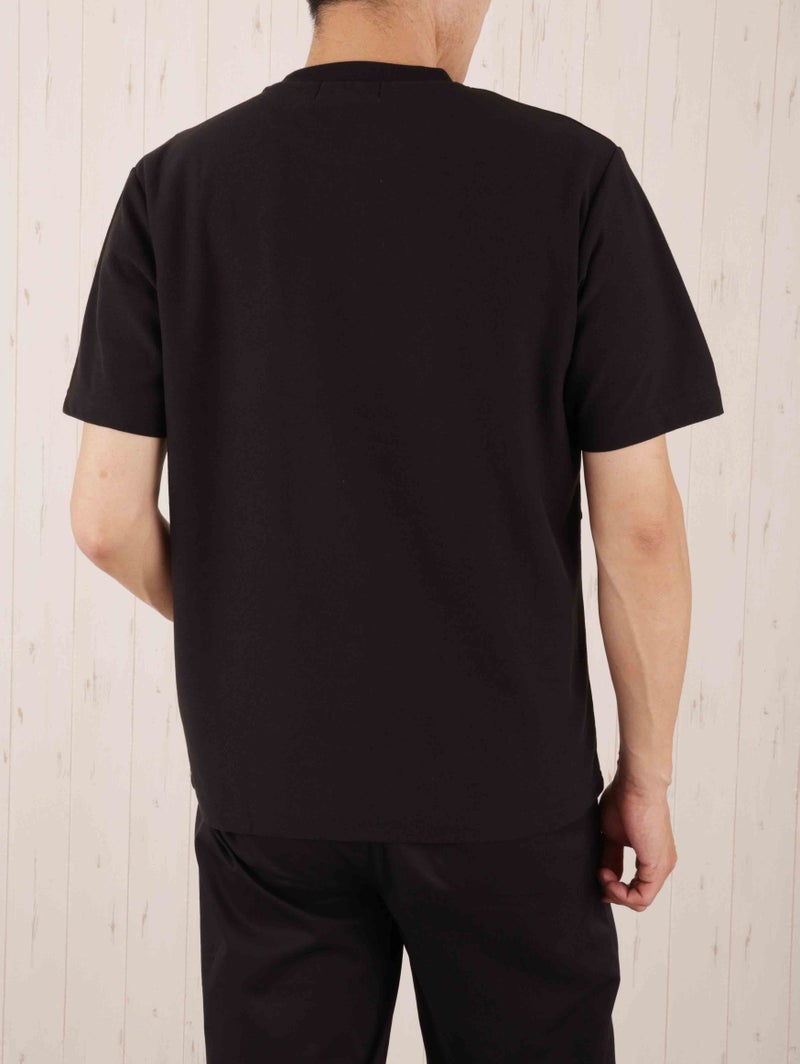 カットサテン布帛切替クルーネックTシャツ