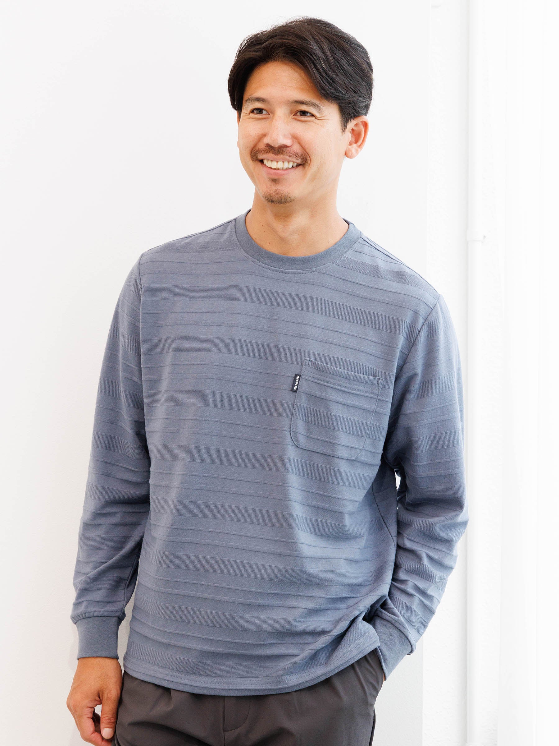 地柄ボーダー長袖クルーTシャツ | INSPIRE ONLINE SHOP
